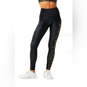 NWT Goldsheep Champagne Gold Fizz Legging High Waisted 7/8 Crop Black Go…